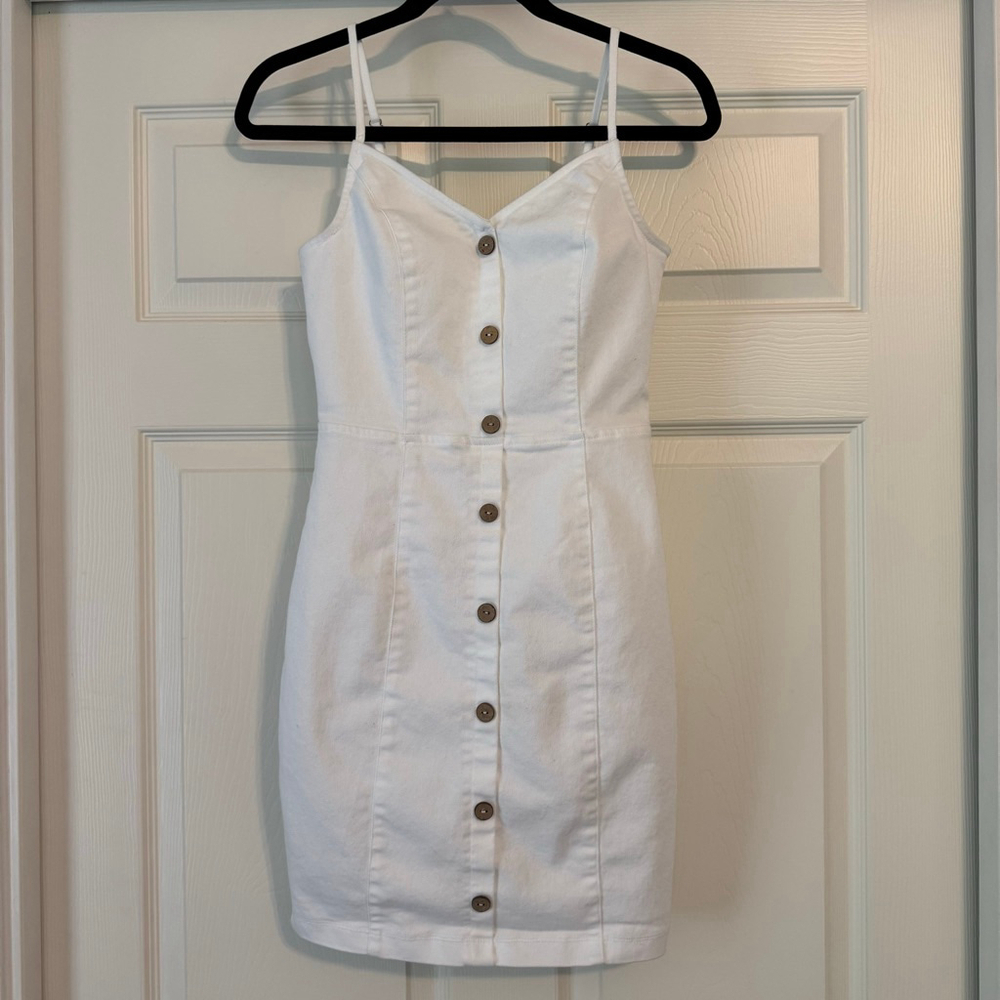BlaShe White Stretch Denim Button Front Dress Size S